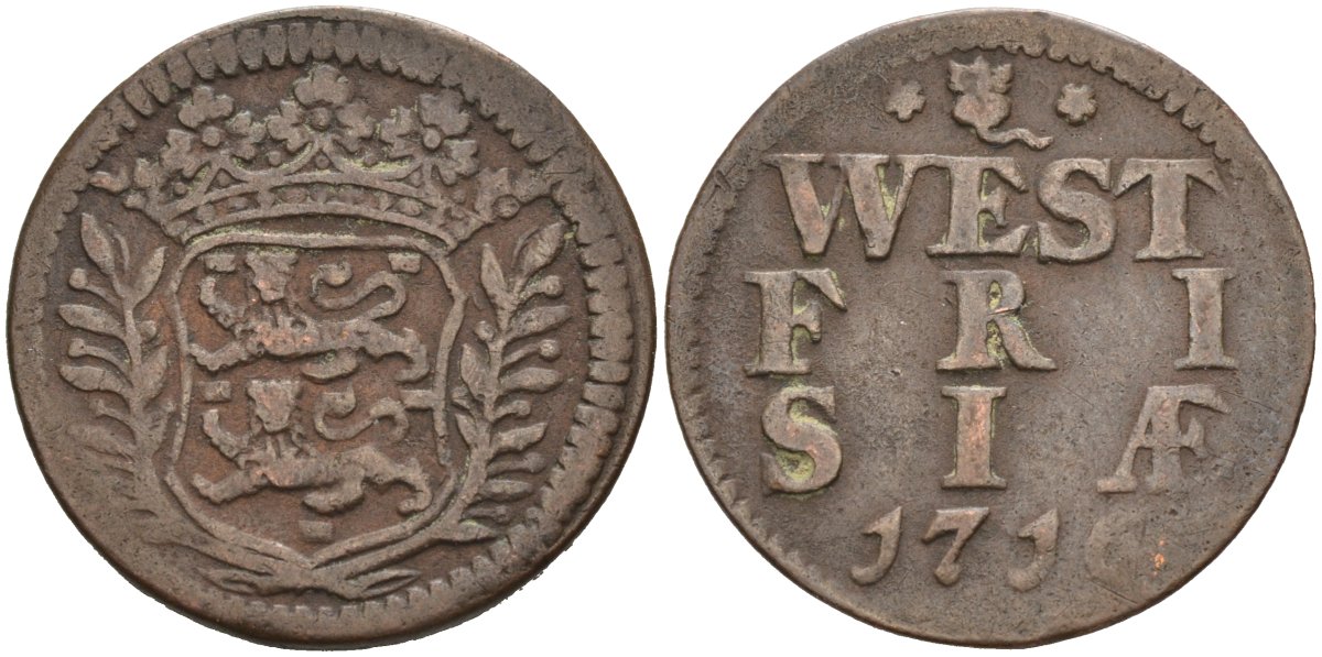 Западная Фризия (West Frisia), Нидерланды 1 дуит 1716 KM 100 медь 4577-221
