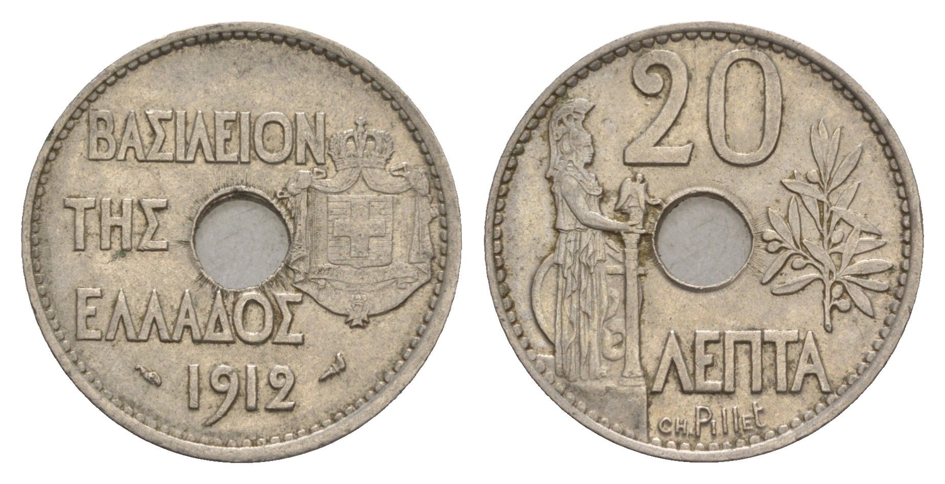 Греция 20 лепт 1912 Георг I (1863-1913), Афина KM 64 никель aUNC 4654-1115