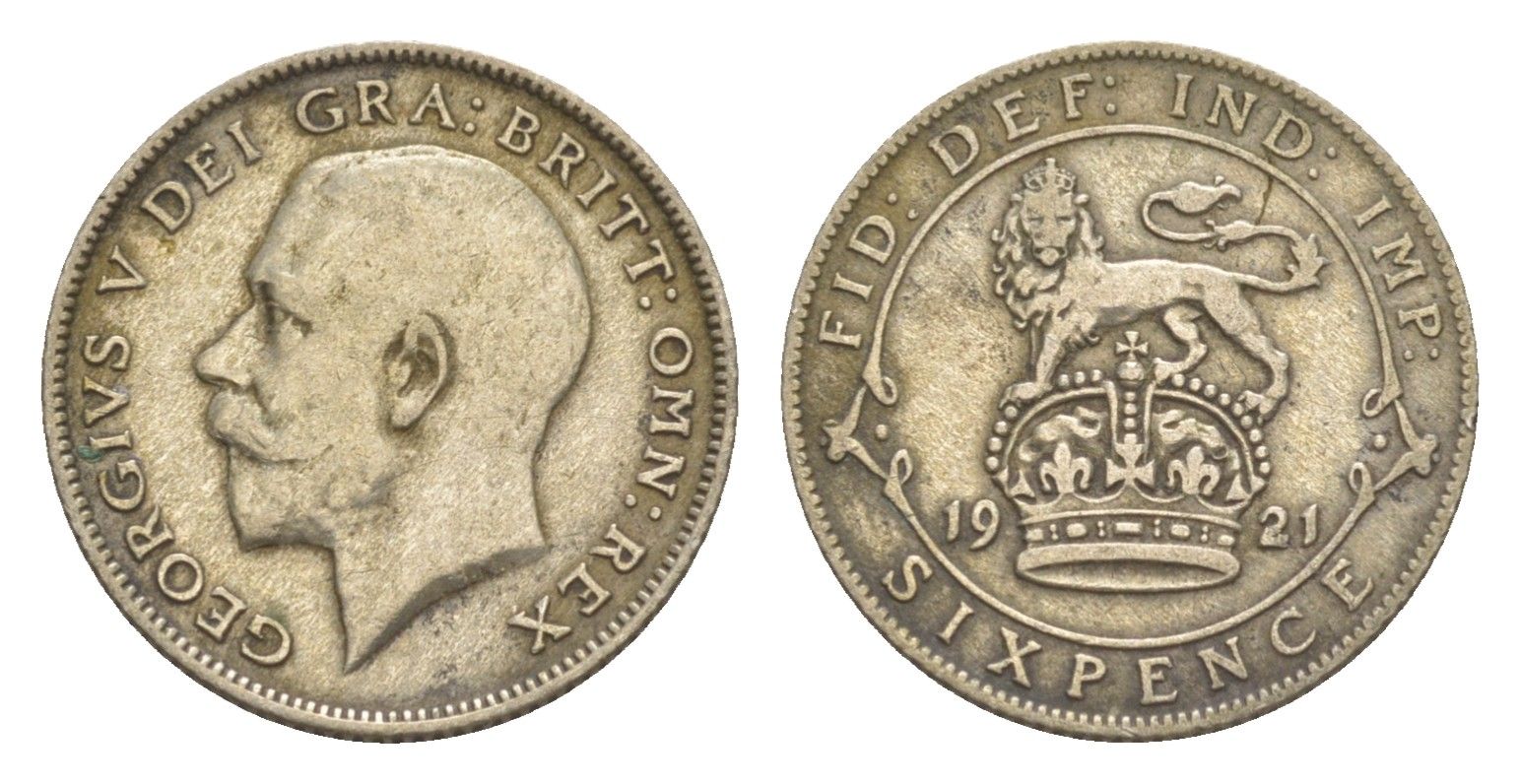 Великобритания 6 пенсов 1921 Георг V (1910-1936) KM 815a.1, Spink 4024 серебро 4643-848