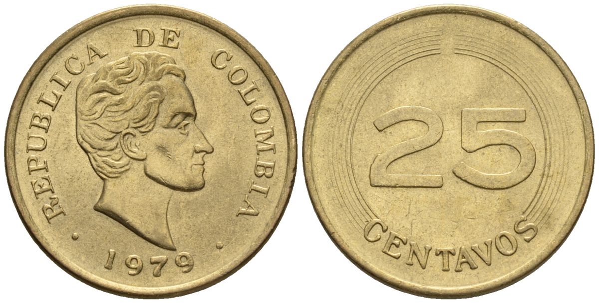 Колумбия 25 сентаво 1979 KM 267 алюминиевая бронза 4514-424