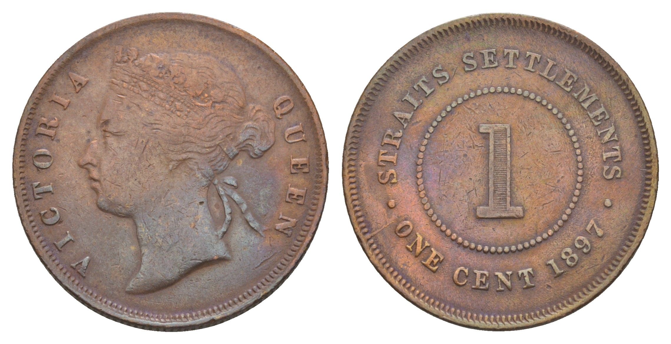 Стрейтс-Сетлментс (Стрейтс Сетлментс) 1 цент 1897 Виктория (1837-1901) KM 16 бронза 4657-642