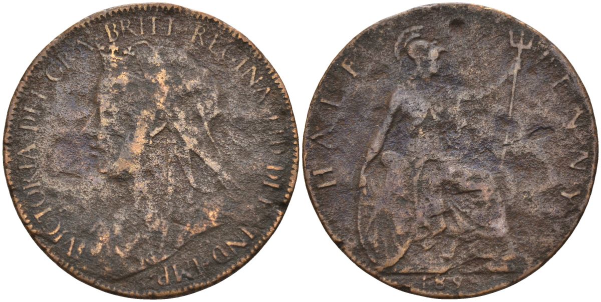 Великобритания 1/2 пенни 1898 Виктория (1837-1901) KM 789, Spink 3962 бронза 4126-732