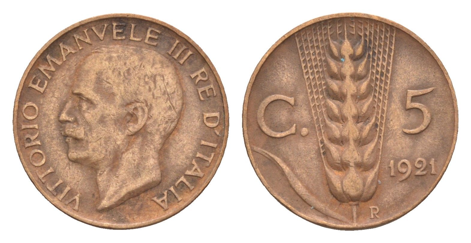 Италия 5 чентезимо 1921 R, Виктор Эммануил III (1900-1946) KM 59 медь 4658-753