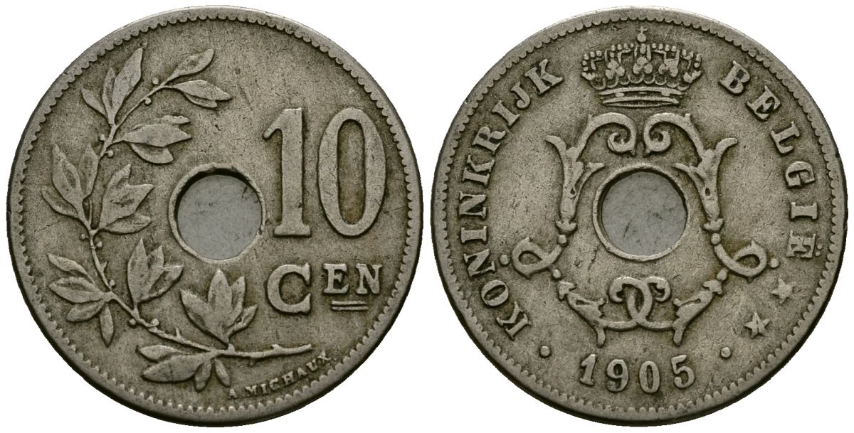 Бельгия 10 сантимов 1905 Belgie KM 53 медно-никель 4172-1224