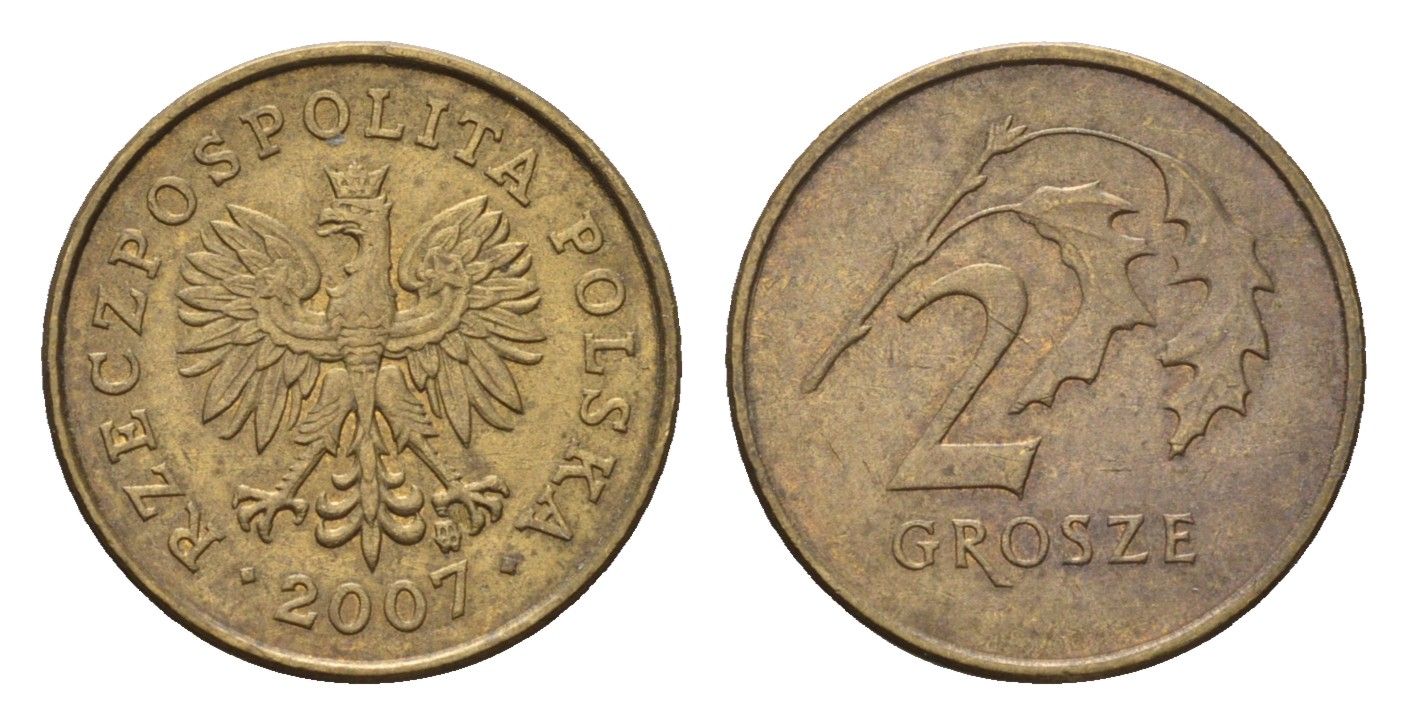 Польша 2 гроша 2007 Y 277 марганец латунь 4684-958