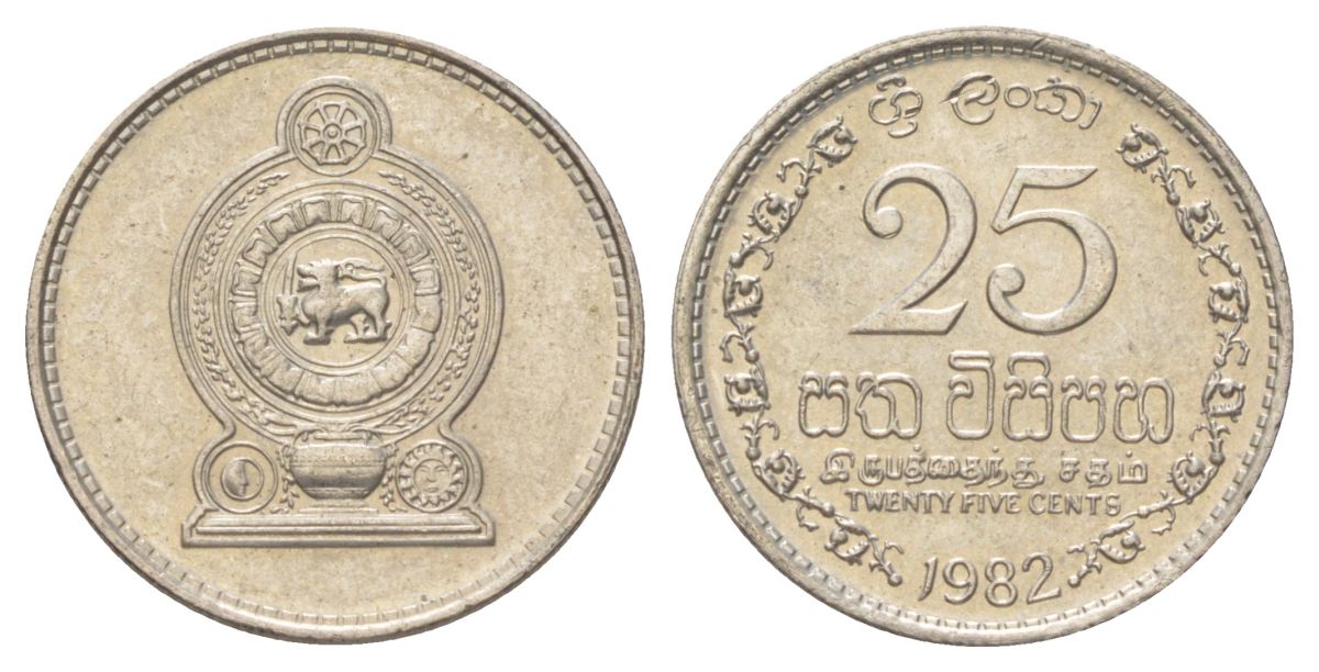 Шри-Ланка 25 центов 1982 KM 141.2 медно-никель aUNC 4627-1053
