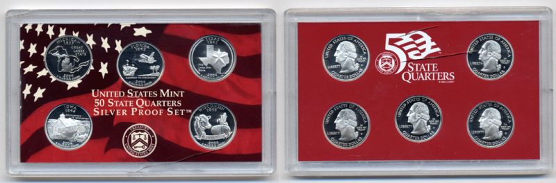 США 5 х 25 центов 2004 серия штаты США, в оригинальной коробке серебро PROOF 6-5-1-09