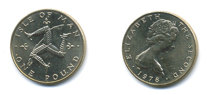 Остров Мэн 1 фунт 1978 PM, Елизавета II (1952-2022) KM 44 вирениум UNC 46-2519