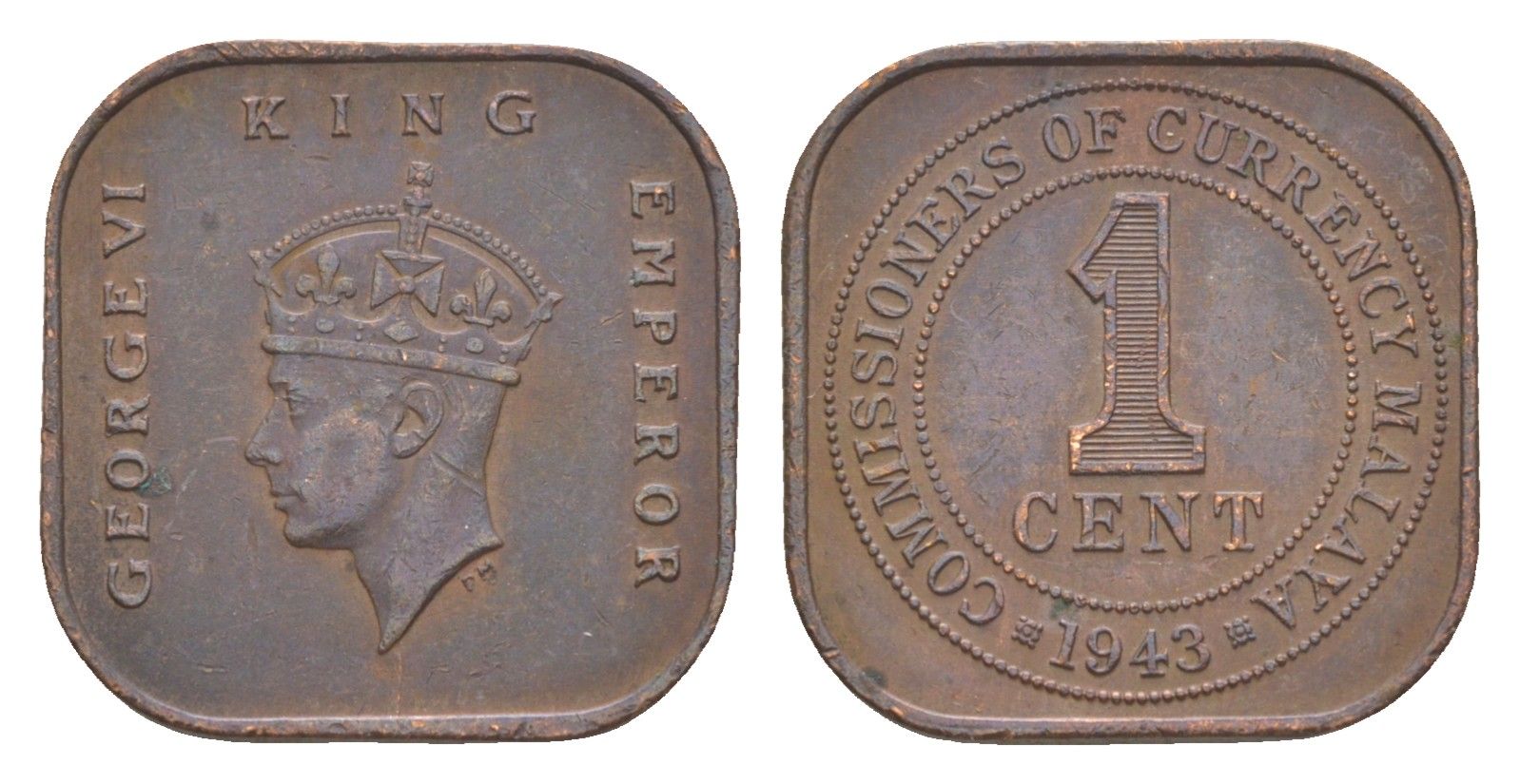 Малайя 1 цент 1943 Георг VI (1936-1952) KM 6 бронза 4613-165