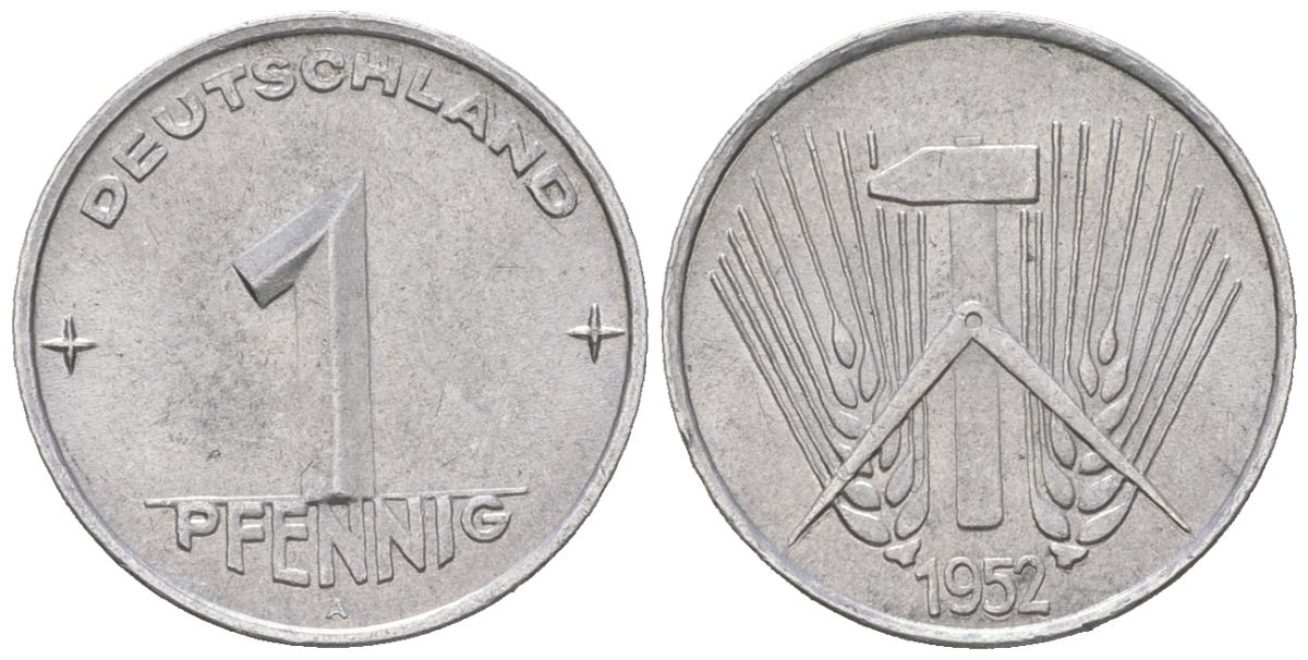 ГДР 1 пфенниг 1952 A KM 5 алюминий 206-336