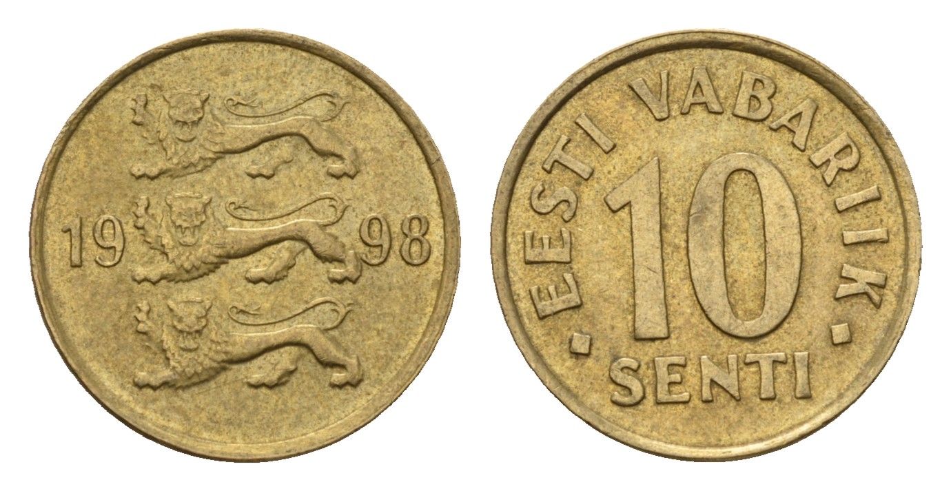Эстония 10 сентов 1998 KM 22 латунь UNC 4696-222