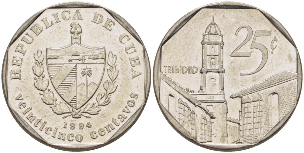 Куба 25 сентаво 1994 площадь в Тринидаде KM 577.1 сталь плакированная никелем 67-1147