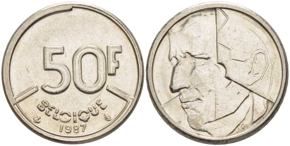 БЕЛЬГИЯ 50 ФРАНКОВ 1987 BELGIQUE, БОДУЭН I (1951-1993) KM 168 никель 4391-154