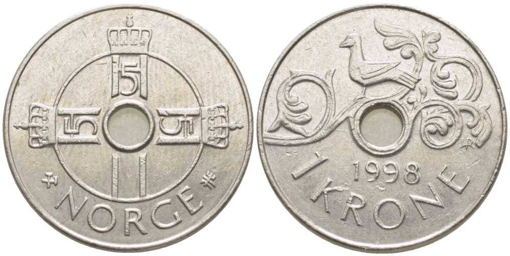 Норвегия 1 крона 1998 Харальд V (1992- ) KM 462 медно-никель 113-233