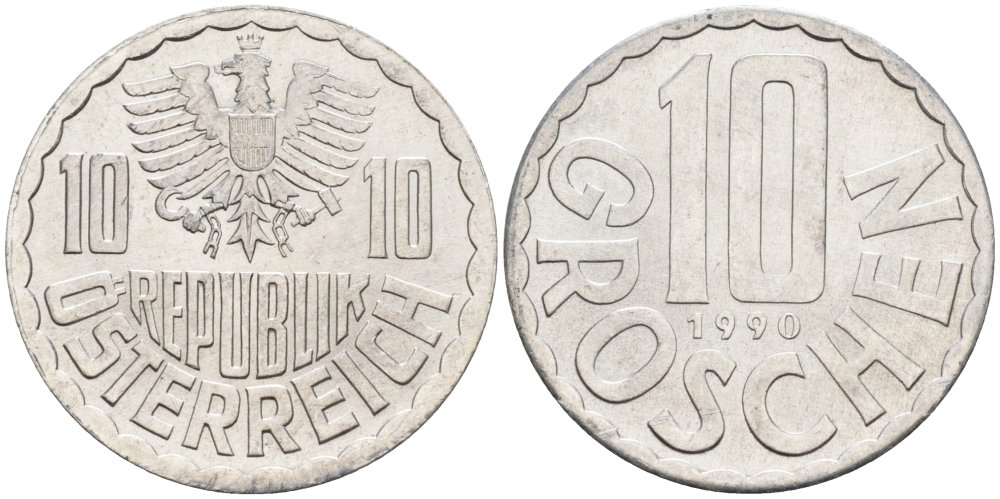 Австрия 10 грошей 1990 KM 2878 алюминий 4575-425