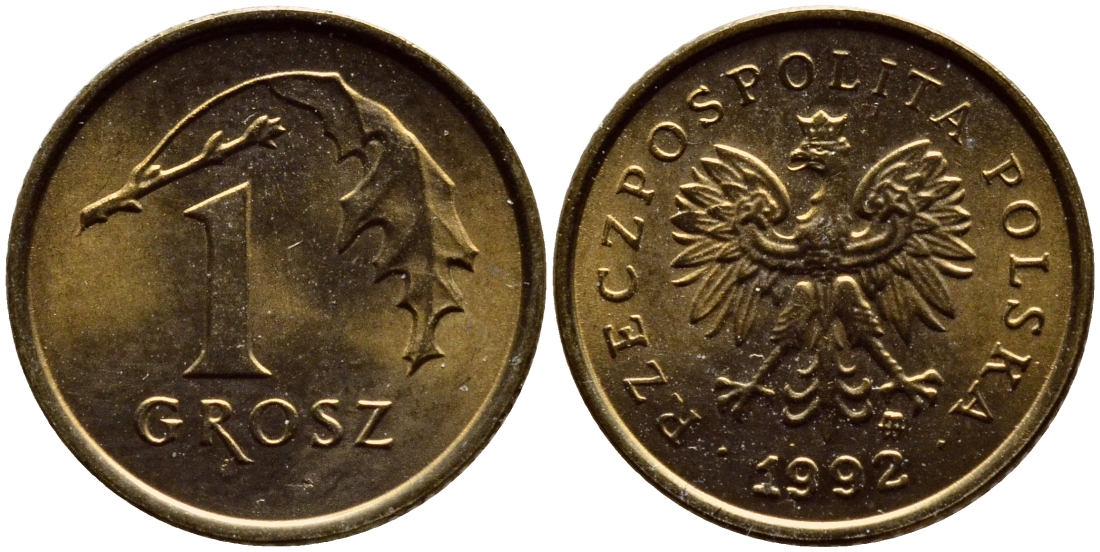 ПОЛЬША 1 ГРОШ 1992 MW KM 276 латунь UNC 26-512
