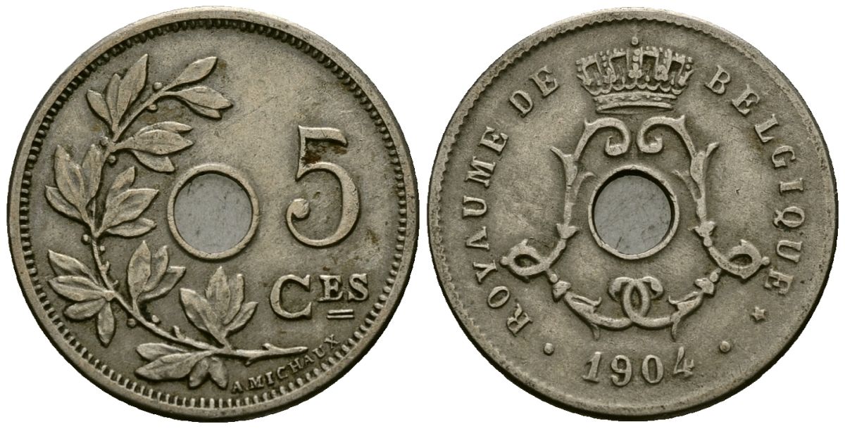 Бельгия 5 сантимов 1904 Belgique KM 54 медно-никель 4173-353