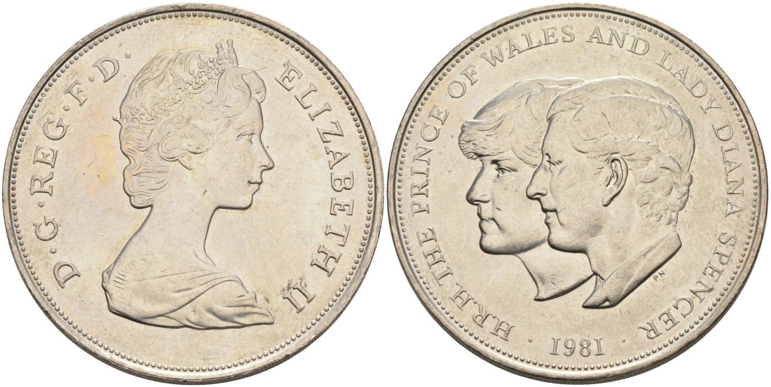 Великобритания 25 пенсов 1981 Королевская свадьба принца Чарльза и леди Дианы, Елизавета II (1952-2022) KM 925, Spink 4229 медно-никель аUNC 118-211