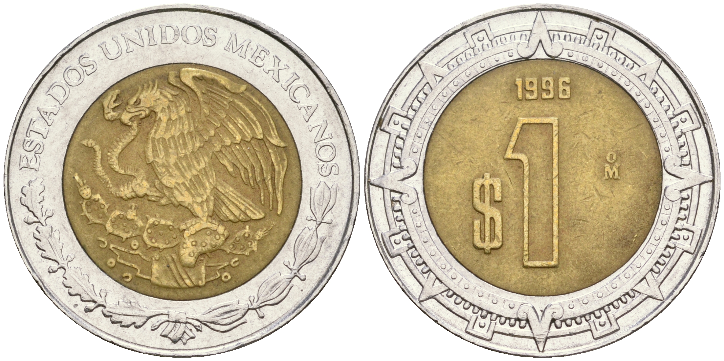 Мексика 1 песо 1996 Mo KM 603 биметалл 4364-456