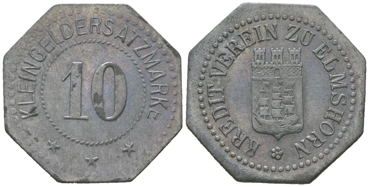 Эльмсхорн (Пруссия, Шлезвиг-Гольштейн) 10 пфеннингов ND Funck 115.2, Men22.2 8121.2 цинк 4169-1114