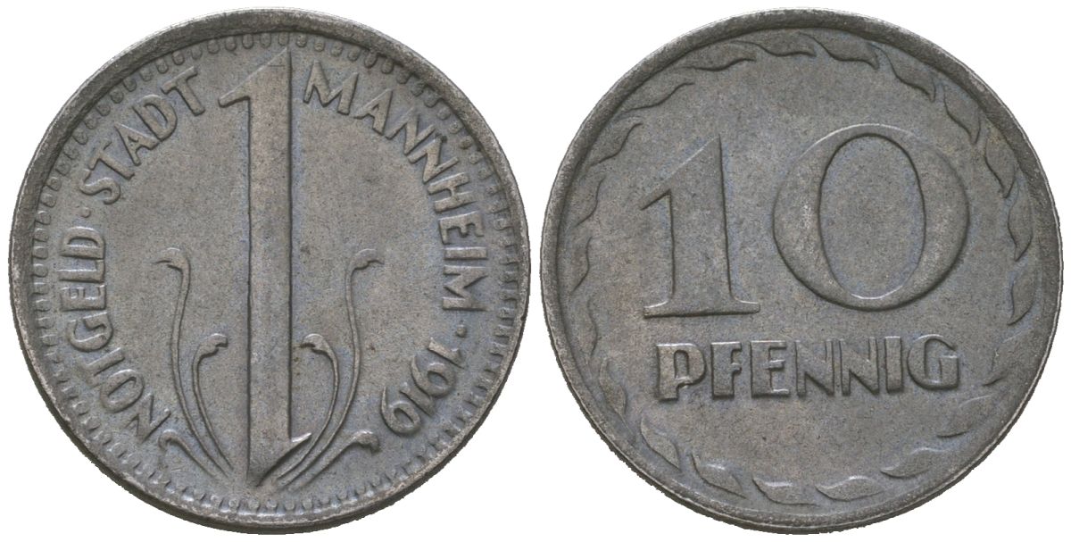 Мангейм 10 пфеннигов 1919 Funck 315.2, Men18 20355.4 железо 51-5147