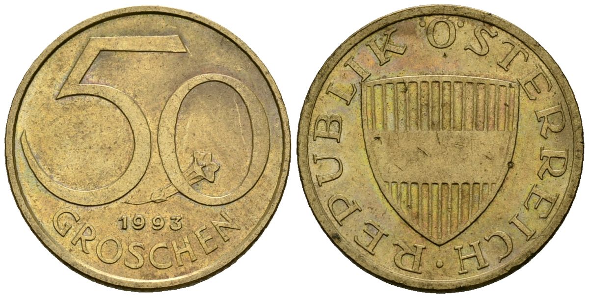 Австрия 50 грошей 1993 KM 2885 алюминиевая бронза 4173-1156