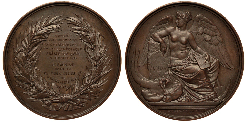 Бельгия медаль 1872 АНТРОПОЛОГИЧЕСКИЙ И АРХЕОЛОГИЧЕСКИЙ КОНГРЕСС В БРЮССЕЛЕ, 65 мм, 100 гр бронза UNC 1069-9-41