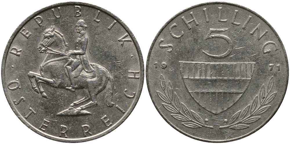 Австрия 5 шиллингов 1971 KM 2889а медно-никель 33-624