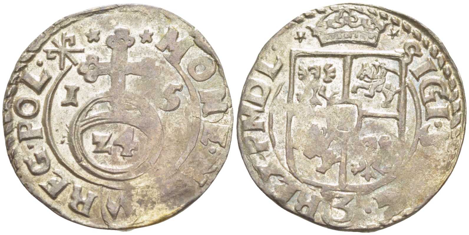 ПОЛЬША (ЛИТВА) 3 ПОЛКЕРА = 3 ПОЛТОРАКА = 1 КРЕЙЦЕР 1615 СИГИЗМУНД III (1587-1632) KM 41 серебро 3896-1515