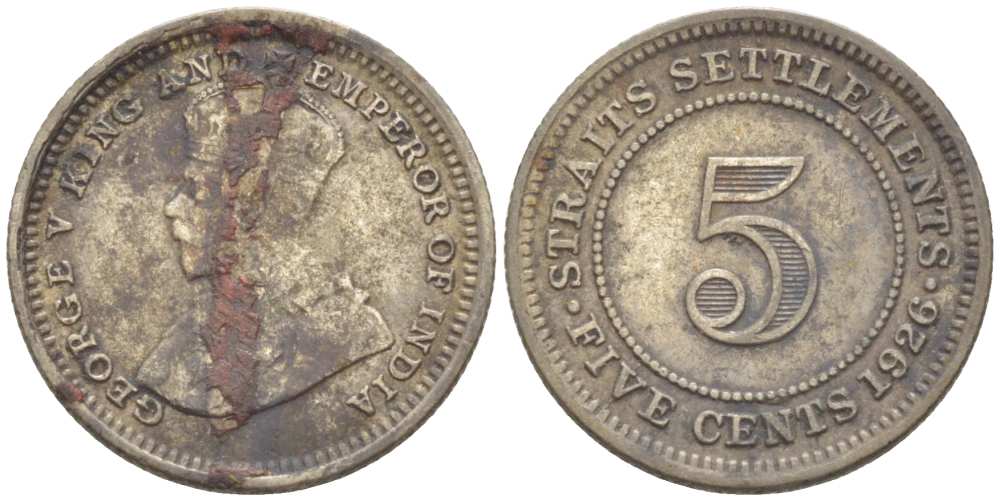 Стрейтс-Сетлментс 5 центов 1926 Георг V (1910-1936) KM 36 серебро 218-838