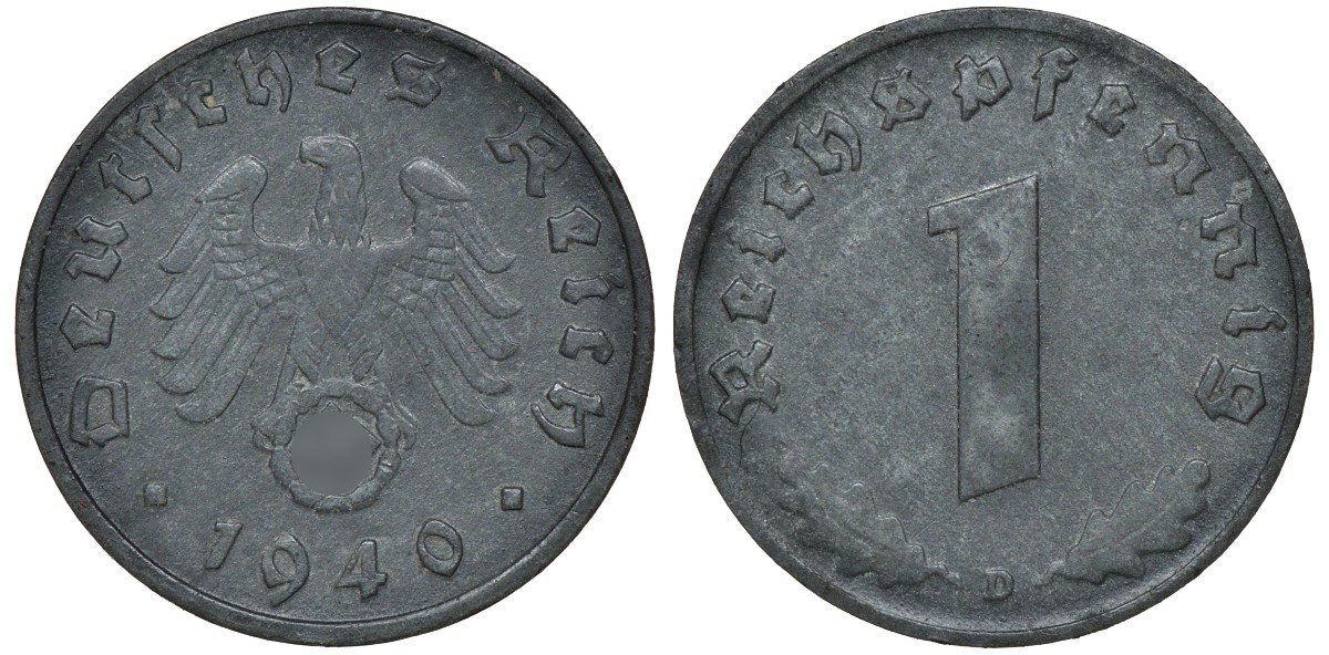ГЕРМАНИЯ 1 РЕЙХСПФЕННИГ 1940 D J 369, KM 97 цинк 72-1651