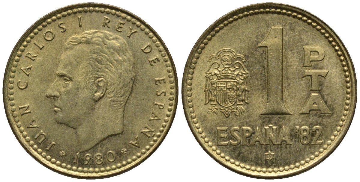 Испания 1 песета 1980 (80) ЧМ по футболу, Испания 82 KM 816 алюминиевая бронза 4579-837