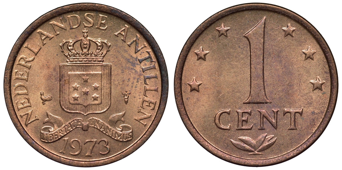 Нидерландские Антилы 1 цент 1973 Юлиана (1948-1980) KM 8 бронза UNC 4118-931