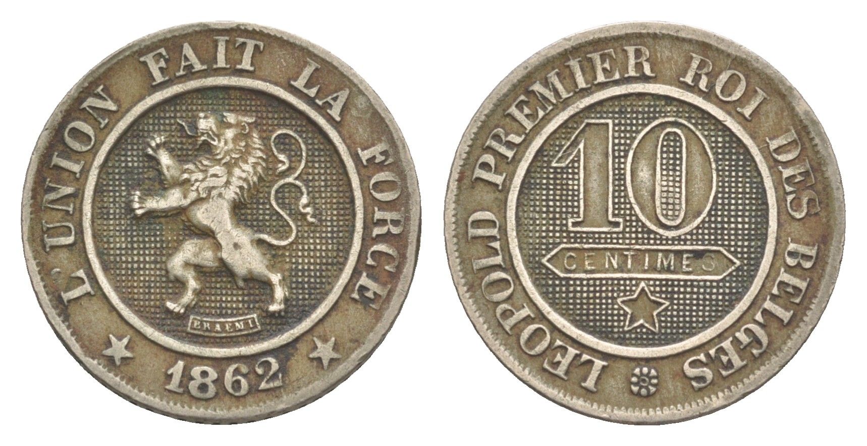 Бельгия 10 сантимов 1862 Belges, Леопольд II (1831-1865) KM 22 медно-никель 4169-447