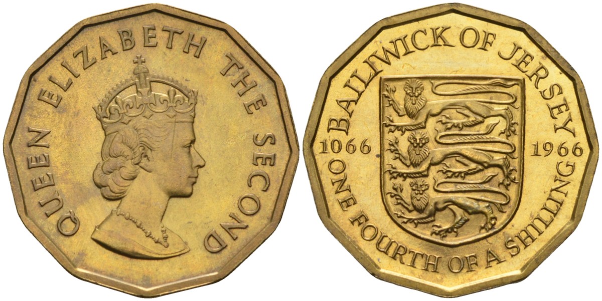 Джерси 1/4 шиллинга 1966 900 лет Норманское завоевание, тираж 30000 экз. KM 27 никель латунь PROOF 4582-412