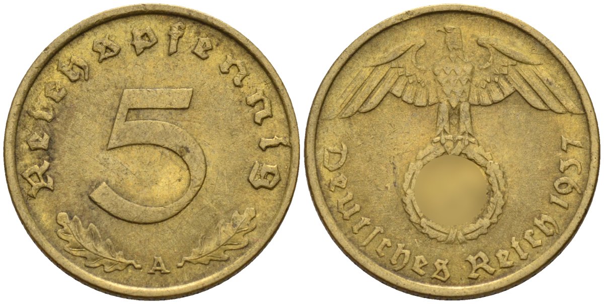 Германия 5 рейхспфеннигов 1937 A KM 91, J. 363 алюминиевая бронза 4151-738
