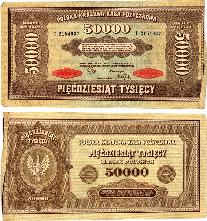 Польша 50000 марок 1922 Pick 33 бумага 7375-37-2-1