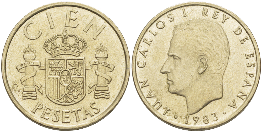 Испания 100 песет 1983 Хуан Карлос I (1975-2014) KM 826 алюминиевая бронза 4185-945