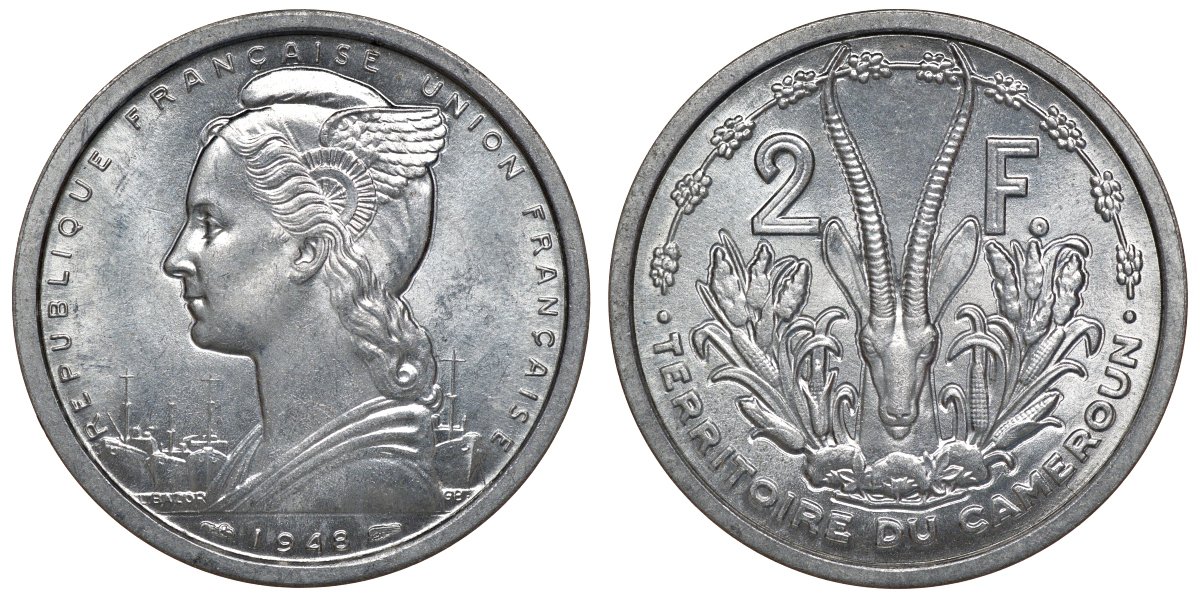 Камерун 2 франка 1948 KM 9 алюминий UNC M56-03