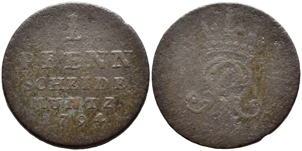 БРАУНШВЕЙГ-ЛЮНЕБУРГ-КАЛЛЕНБЕРГ-ГАННОВЕР 1 ПФЕННИГ 1794 PLM KM 360.1 медь 54-146