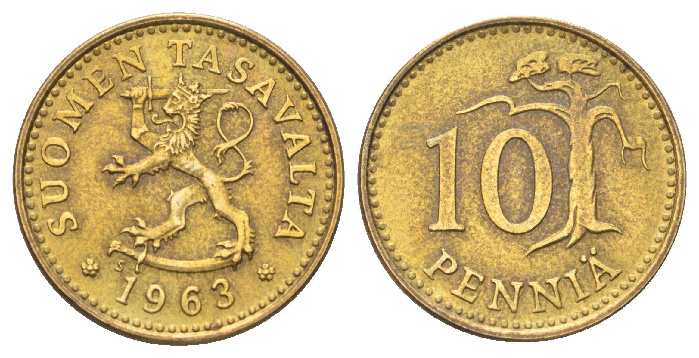 Финляндия 10 пенни 1963 KM 46 алюминиевая бронза 4668-851