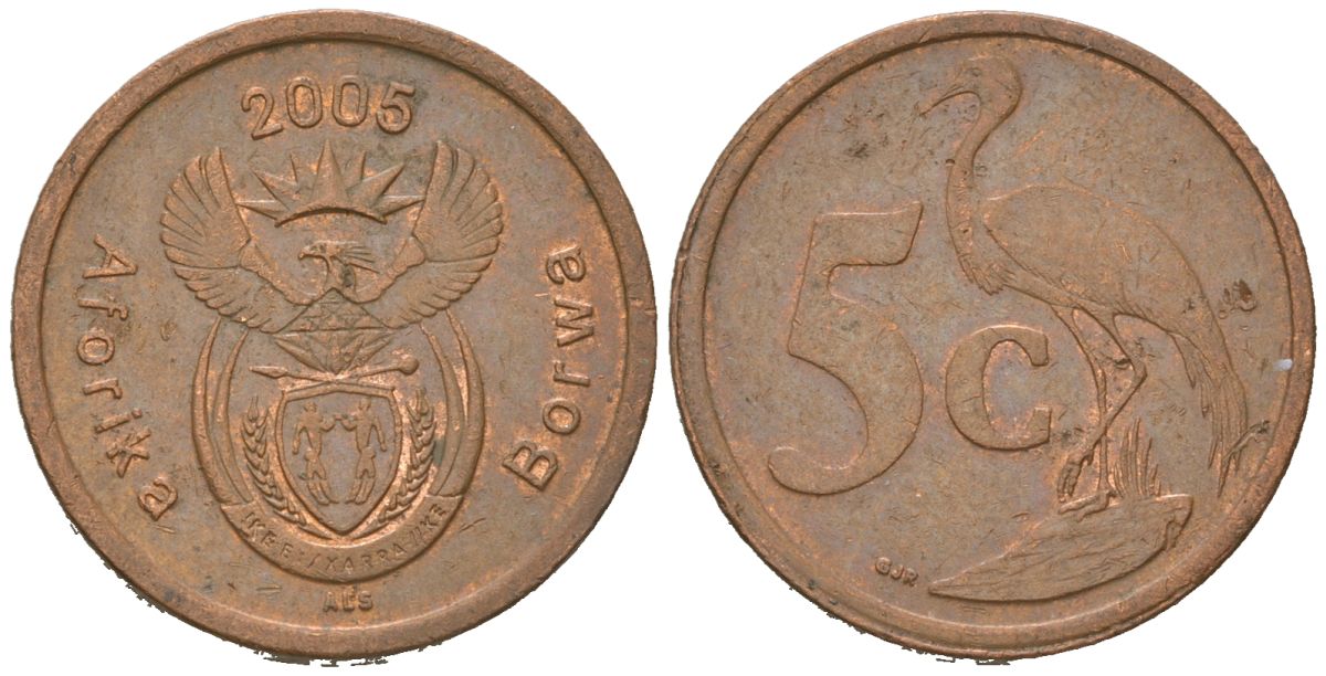 ЮАР 5 центов 2005 KM 291 сталь плакированная медью 4618-346