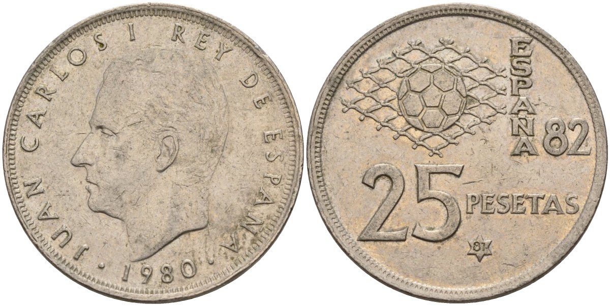 Испания 25 песет 1980 (81) Хуан Карлос I (1975 - 2014) KM 818 медно-никель 4149-1115