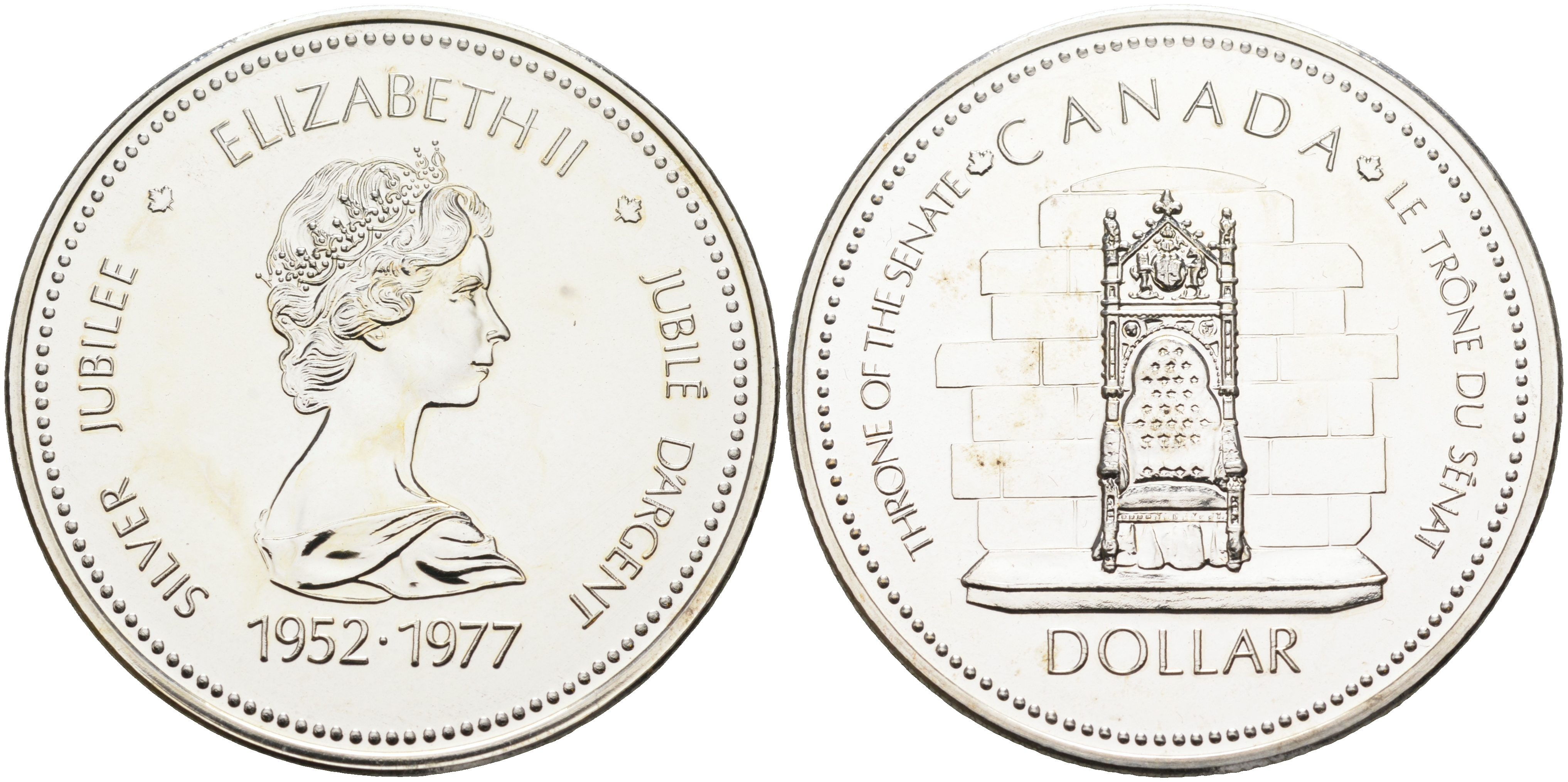 Канада 1 доллар 1977 25 лет правления Елизавета II, сенат, трон KM 118 серебро  UNC  1522-932