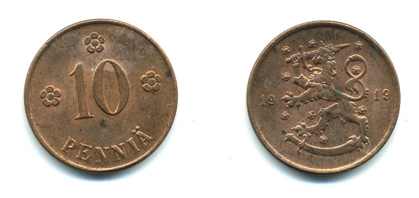 Финляндия 10 пенни 1919 KM 24 медь 37-142