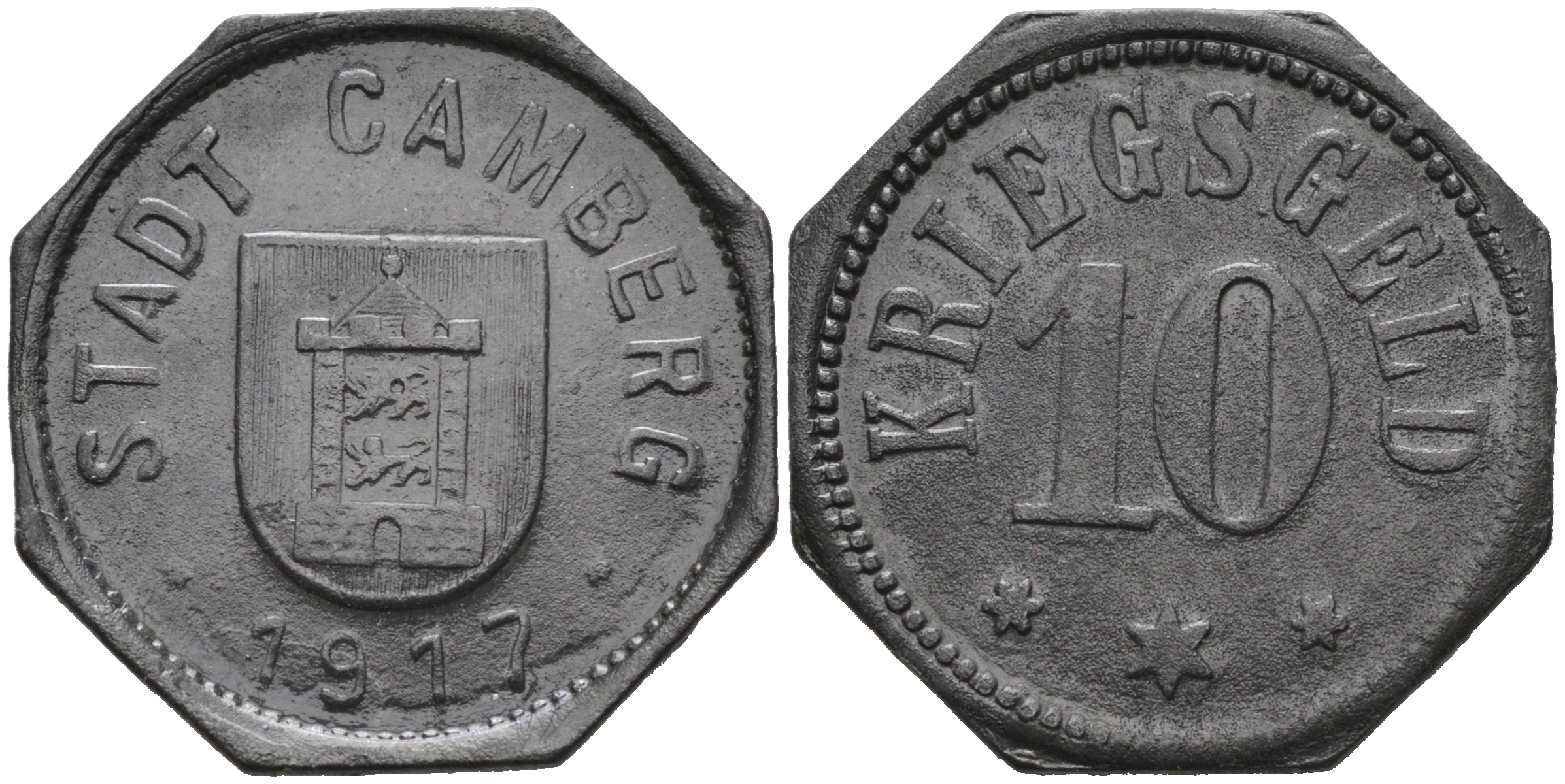 ГЕРМАНИЯ ГЕССЕН-НАССАУ КАМБЕРГ 10 ПФЕННИГОВ 1917 КРИГСГЕЛЬД цинк 75-1637