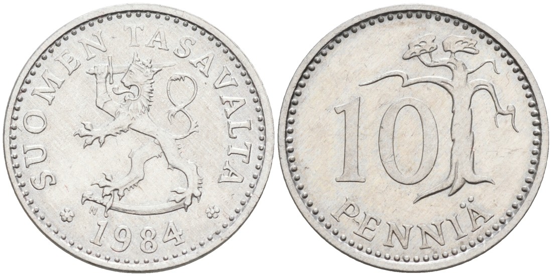 ФИНЛЯНДИЯ 10 ПЕННИ 1984 N KM 46а алюминий 192-1065