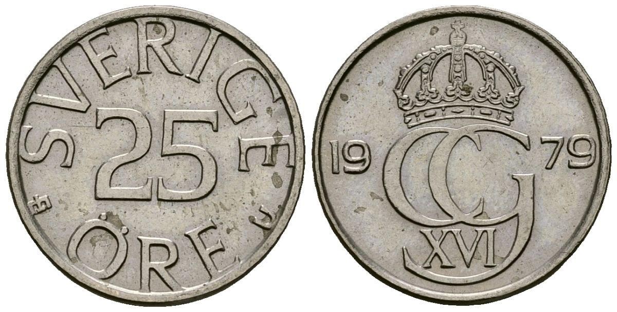 Швеция 25 эре 1979 Карл XVI Густав (1973- ) KM 851 медно-никель 4136-916