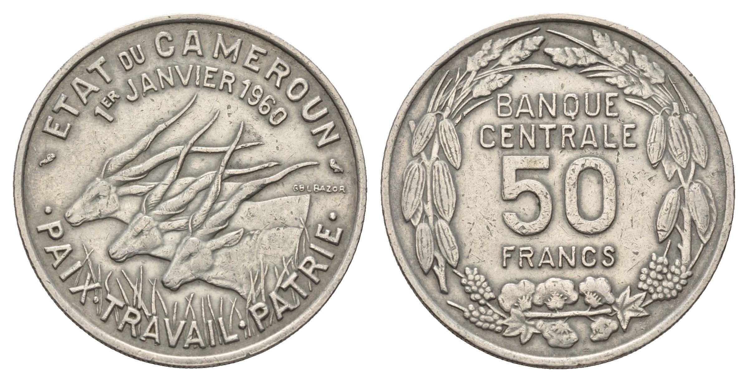 Камерун 50 франков 1960 год-тип KM 13 медно-никель 4565-636