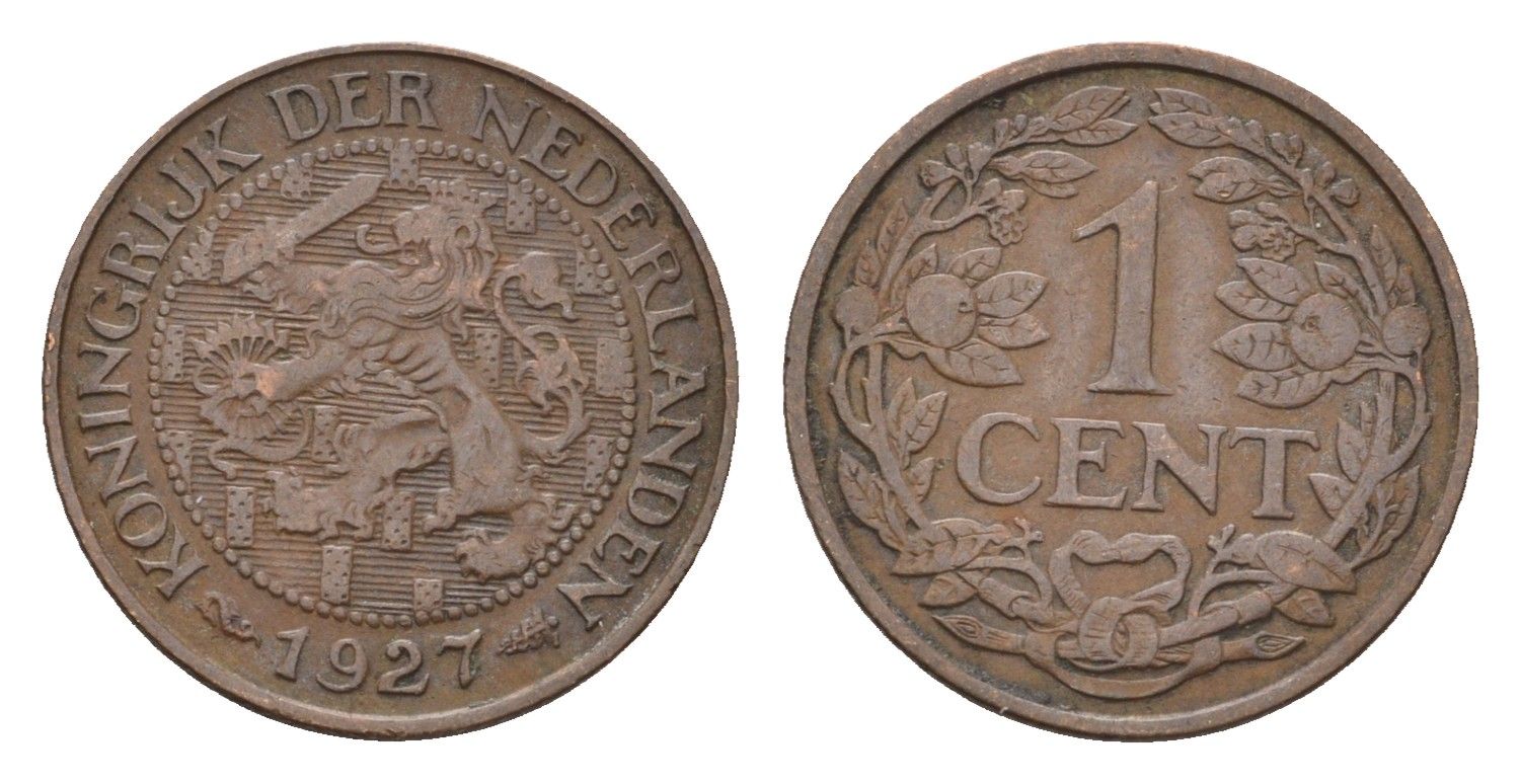 Нидерланды 1 цент 1927 Вильгельмина (1890-1948) KM 152 бронза 4674-1138